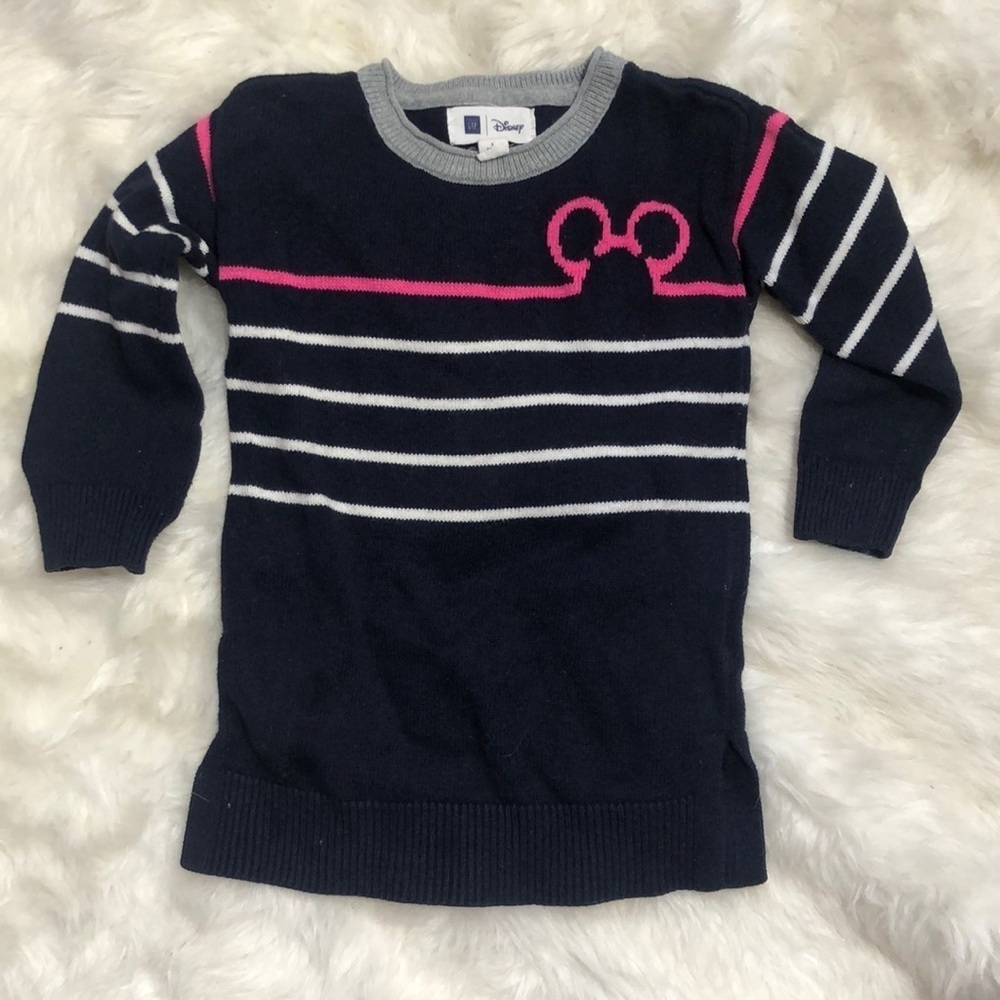 Baby Gap sweater Disney Mickey 3 years navy  and pink stripes winter